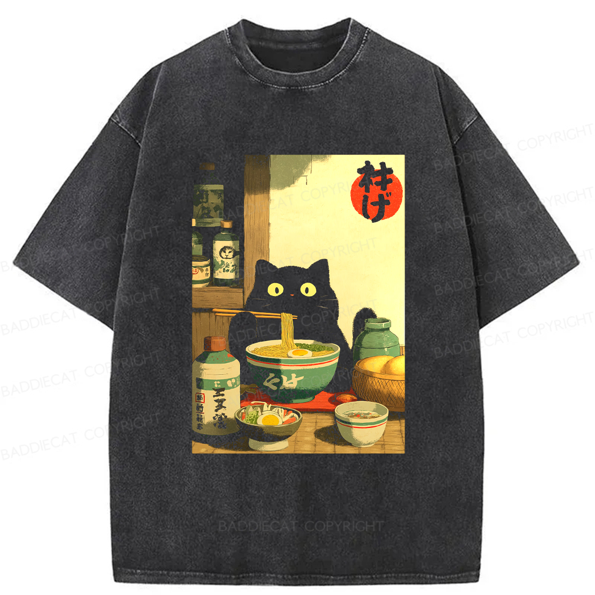 Baddiecat Ramen Cat Washed T-shirt