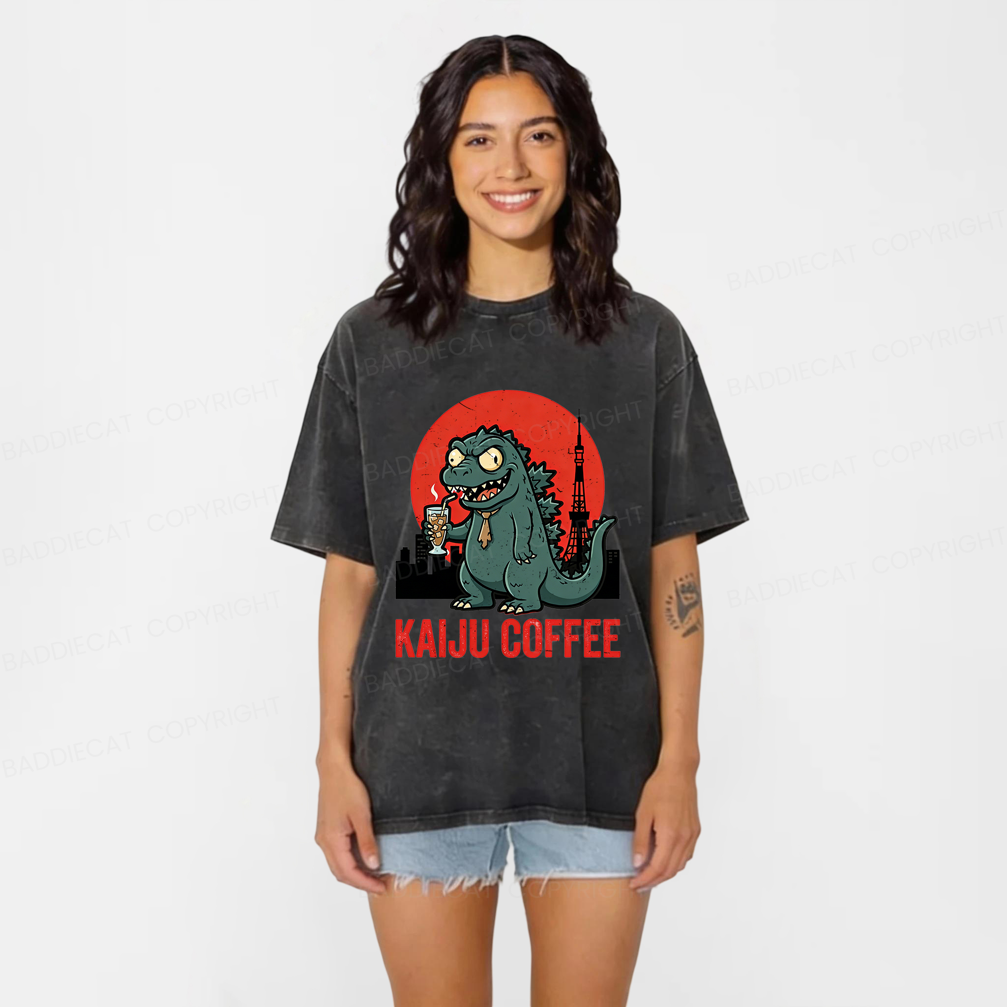 Baddiecat Kaiju Coffee Washed T-shirt