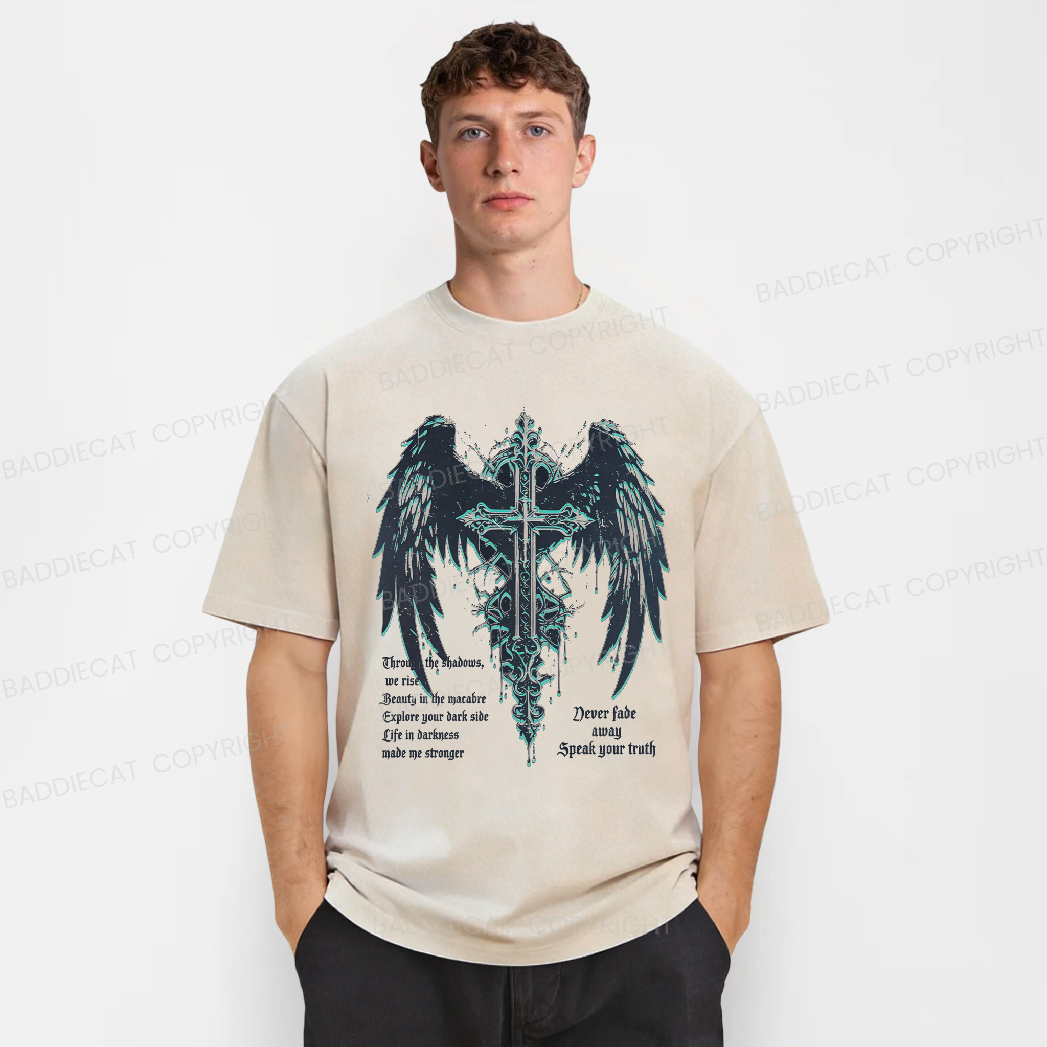 Baddiecat Retro Gothic Punk Washed T-shirt