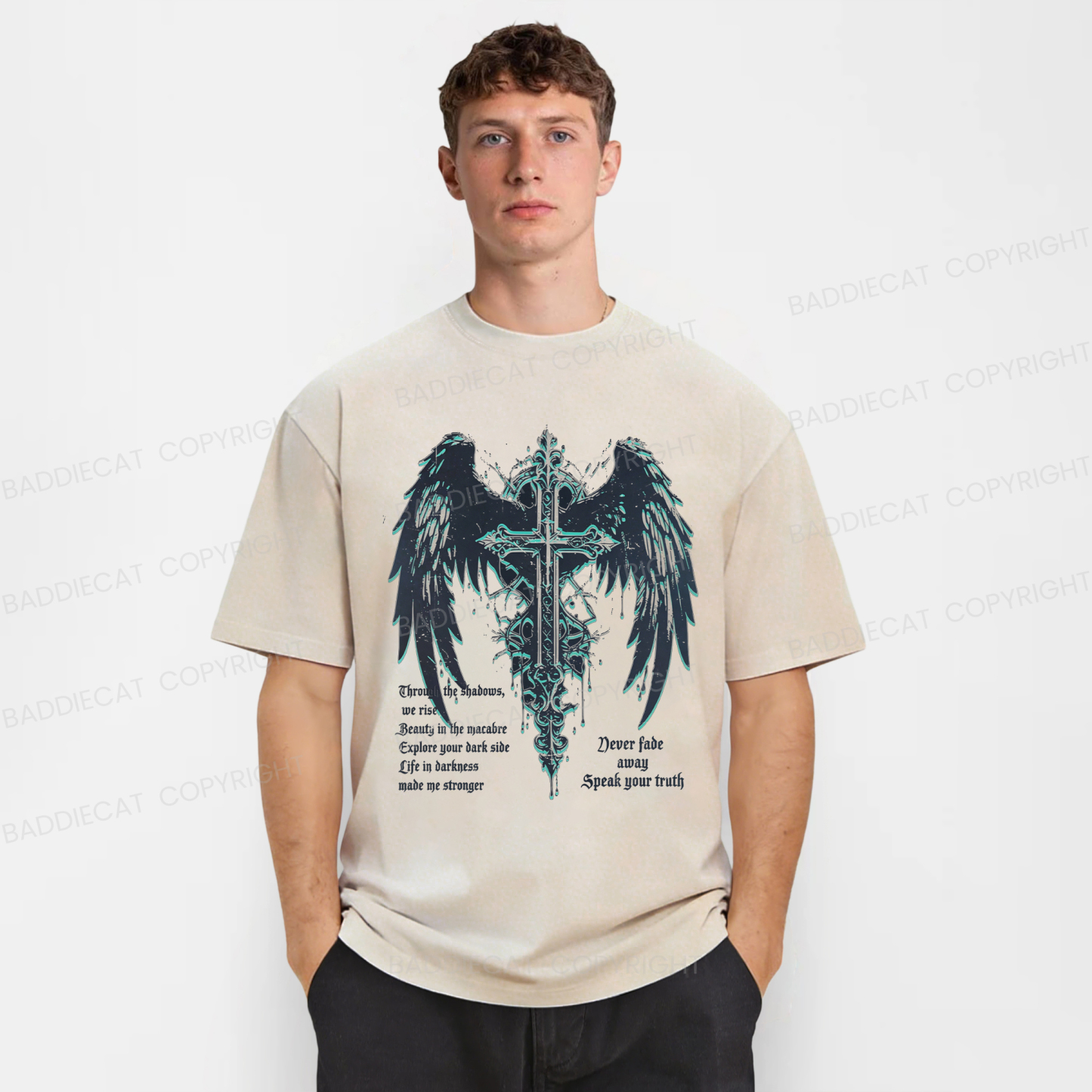 Baddiecat Retro Gothic Punk Washed T-shirt