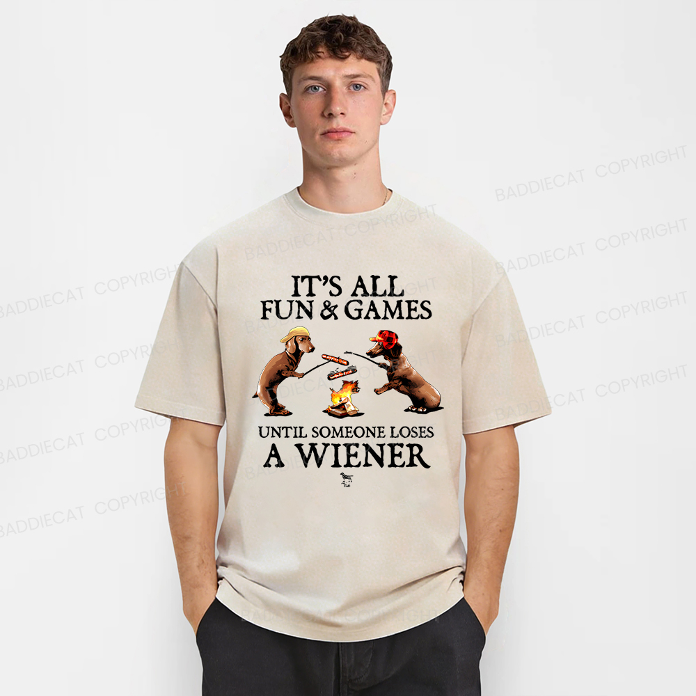 Baddiecat Dachshunds Grilling Sausages Washed T-shirt