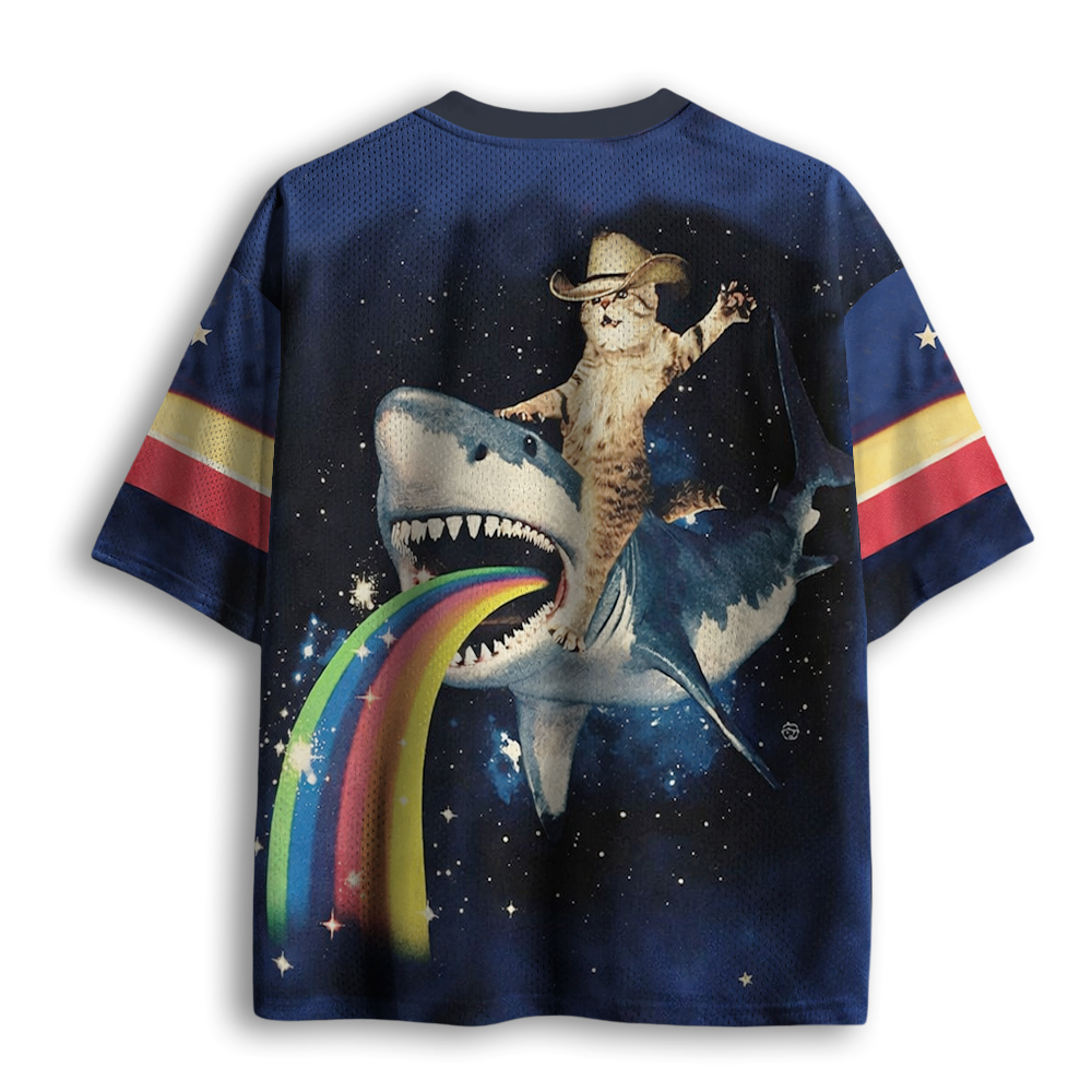 Baddiecat Funny Rainbow Shark Cat Mesh Jersey