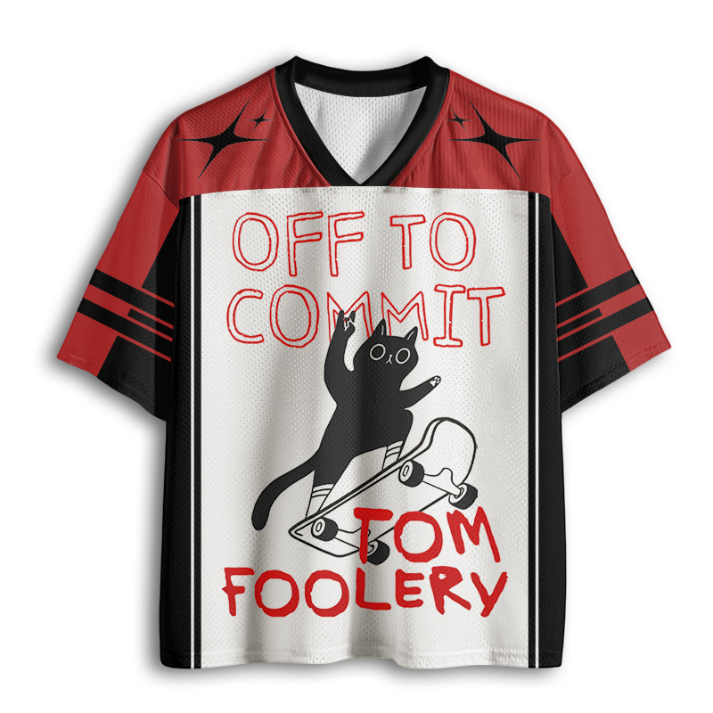 Baddiecat Off To Commit Tomfoolery Digital Art Print Funny Black Cat On Skateboard Mesh Jersey