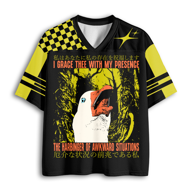 Baddiecat The Harbinger Of Awkward Situations Funny Vintage Japanese Goose Mesh Jersey