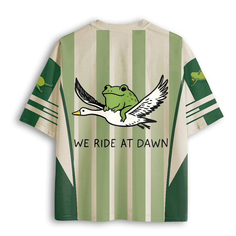 Baddiecat We Ride At Dawn Funny Frog And Goose Mesh Jersey