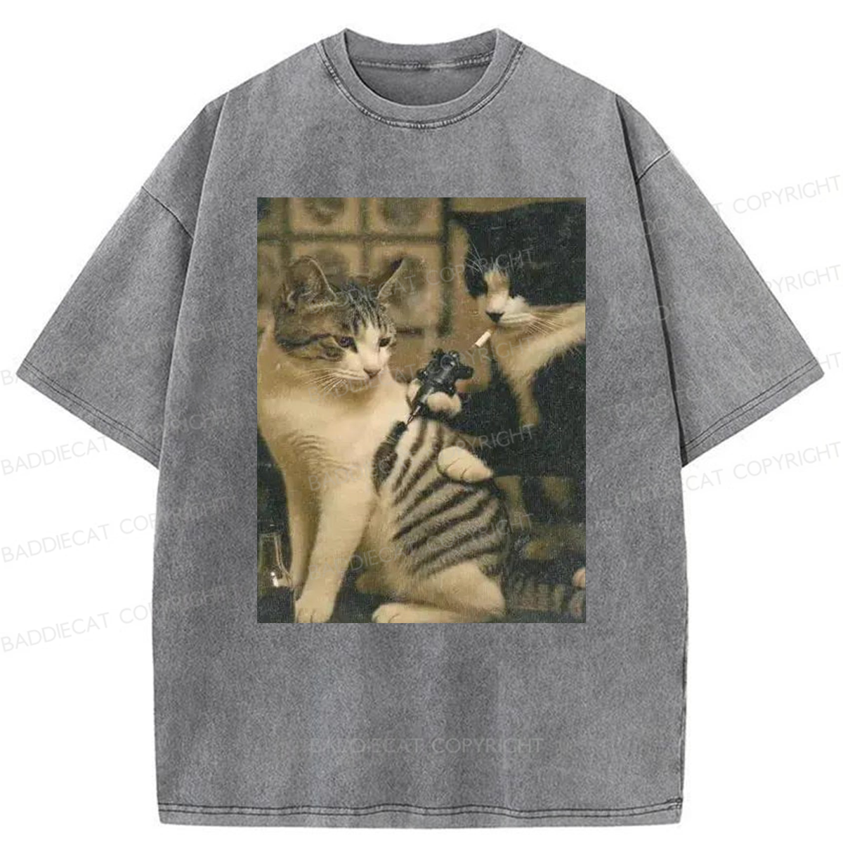 Baddiecat Tattoo Cats Washed T-shirt