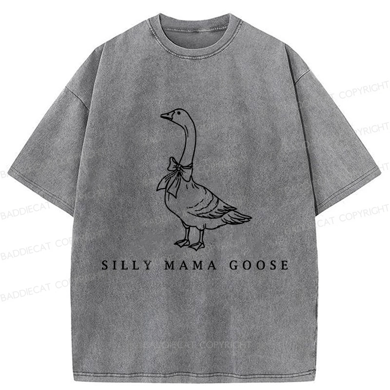 Baddiecat One Silly Goose Mom Washed T-shirt