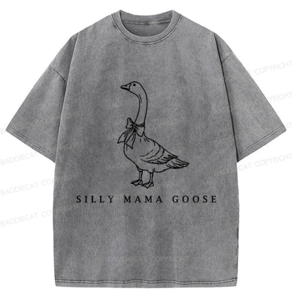 Baddiecat One Silly Goose Mom Washed T-shirt