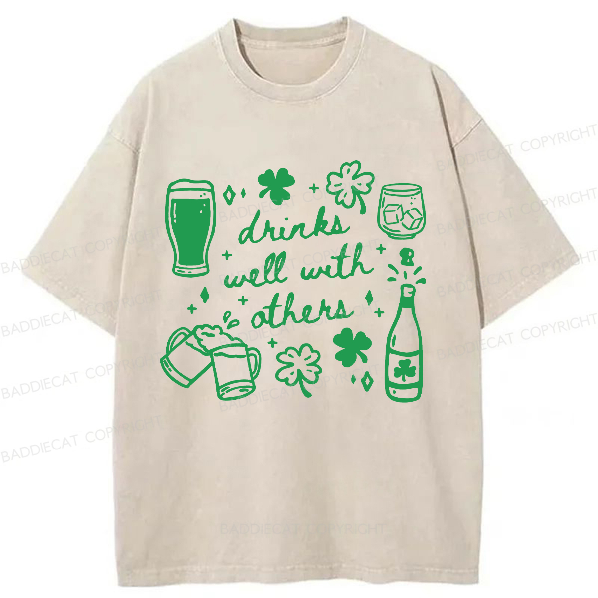 Baddiecat Drinks Well With Others Washed T-shirt