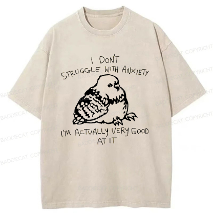 Baddiecat Anxious Pigeons Washed T-shirt