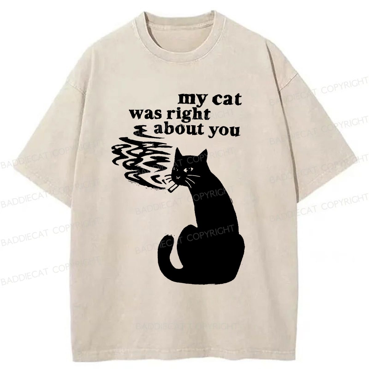 Baddiecat Smoking Black Cat Washed T-shirt