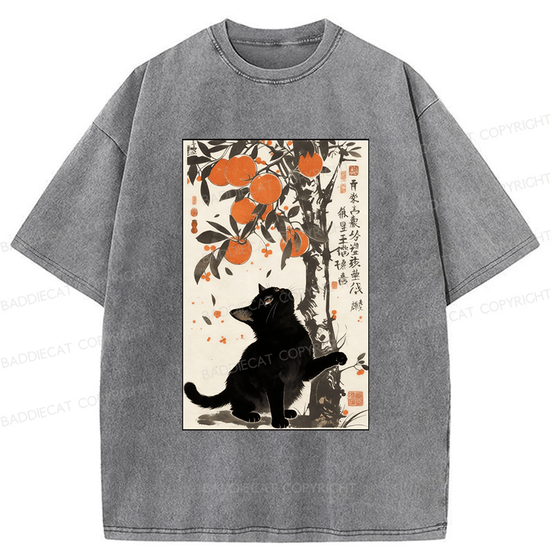 Baddiecat Japanese Style Cat Washed T-shirt