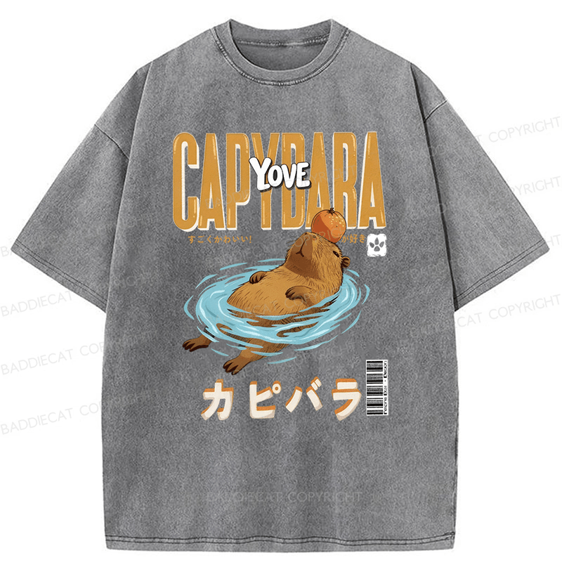 Baddiecat Capybara Funny Washed T-shirt