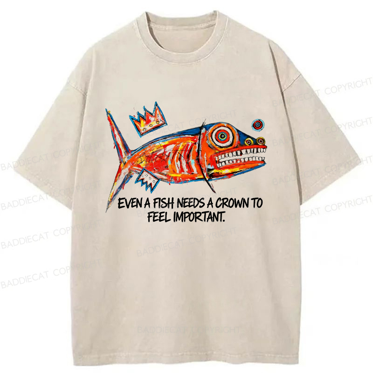 Baddiecat Lone Fish King Washed T-shirt