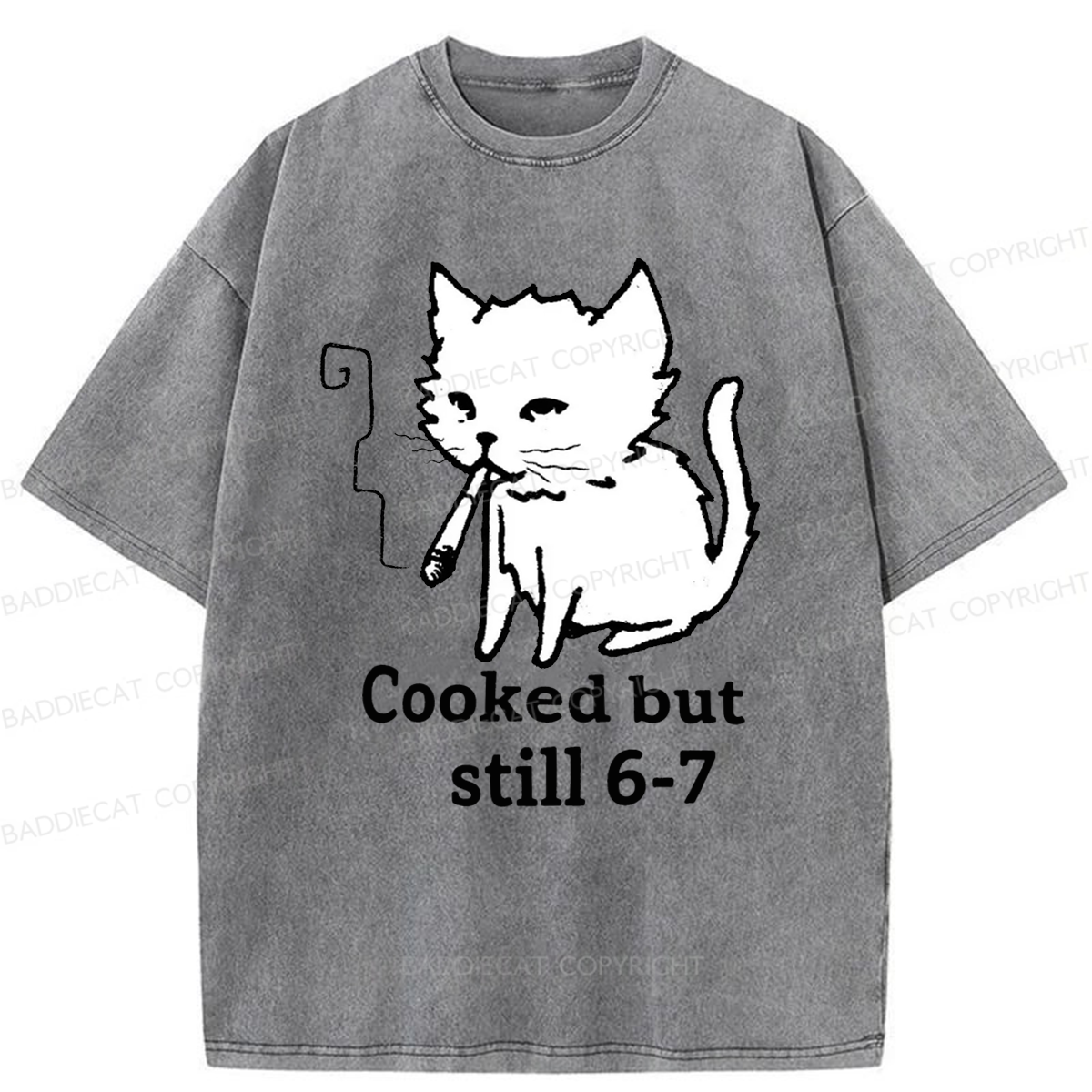 Baddiecat Cat Smoking Cooked But Still 6-7 Washed T-shirt