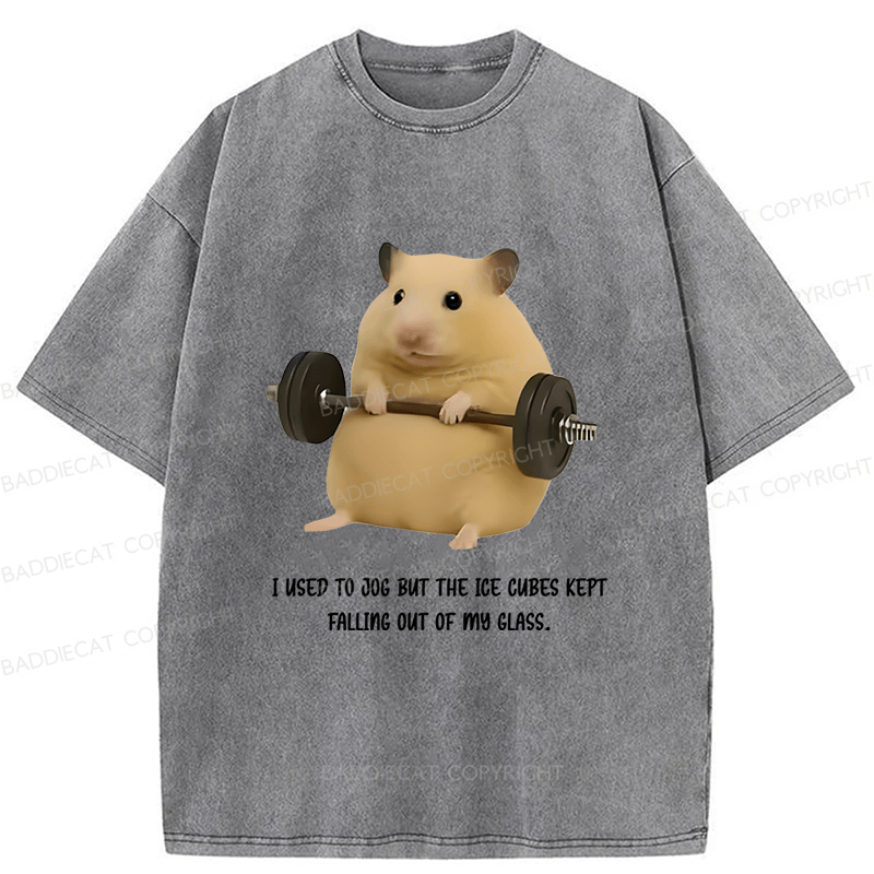 Baddiecat Hamster Fitness Funny Washed T-shirt