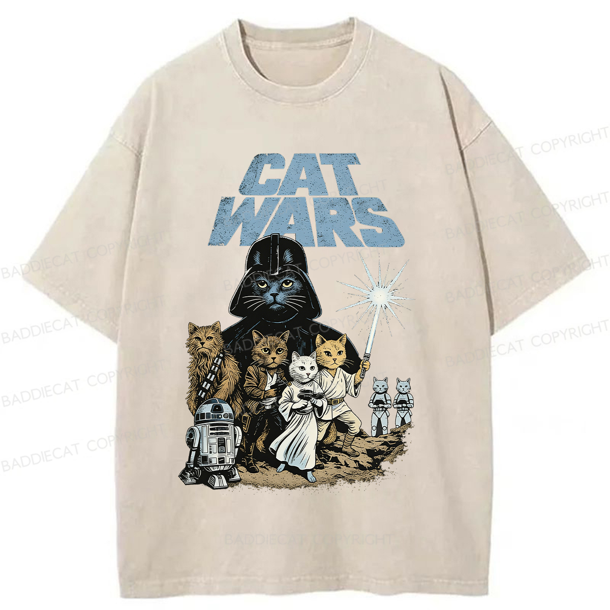 Baddiecat Planet Cat War Washed T-shirt