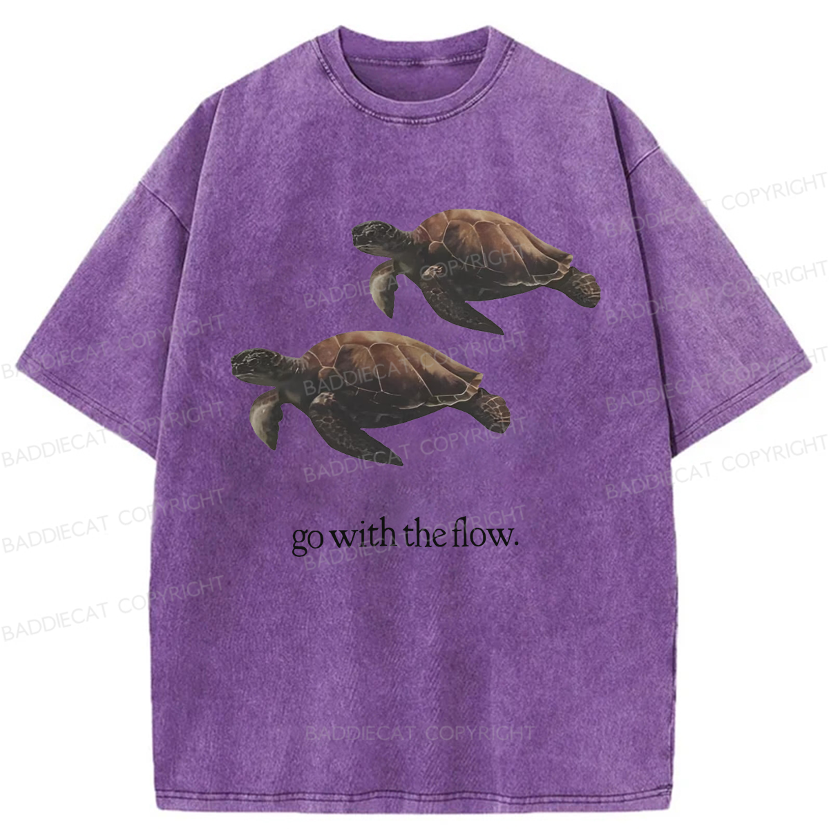 Baddiecat Turtle Go With The Flow Washed T-shirt
