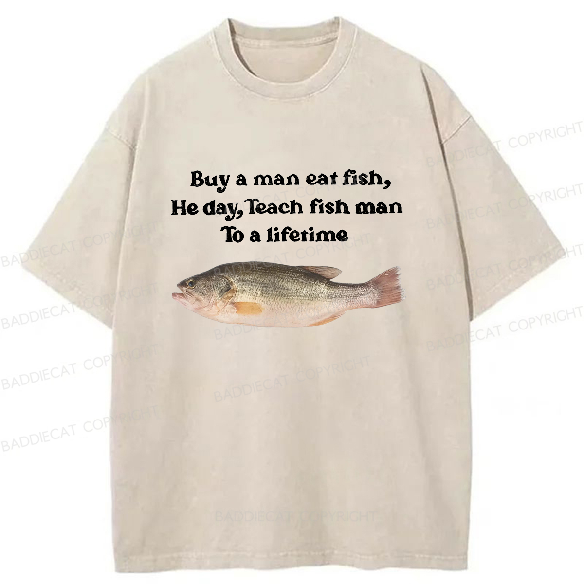Baddiecat Fun Fish Memes Washed T-shirt