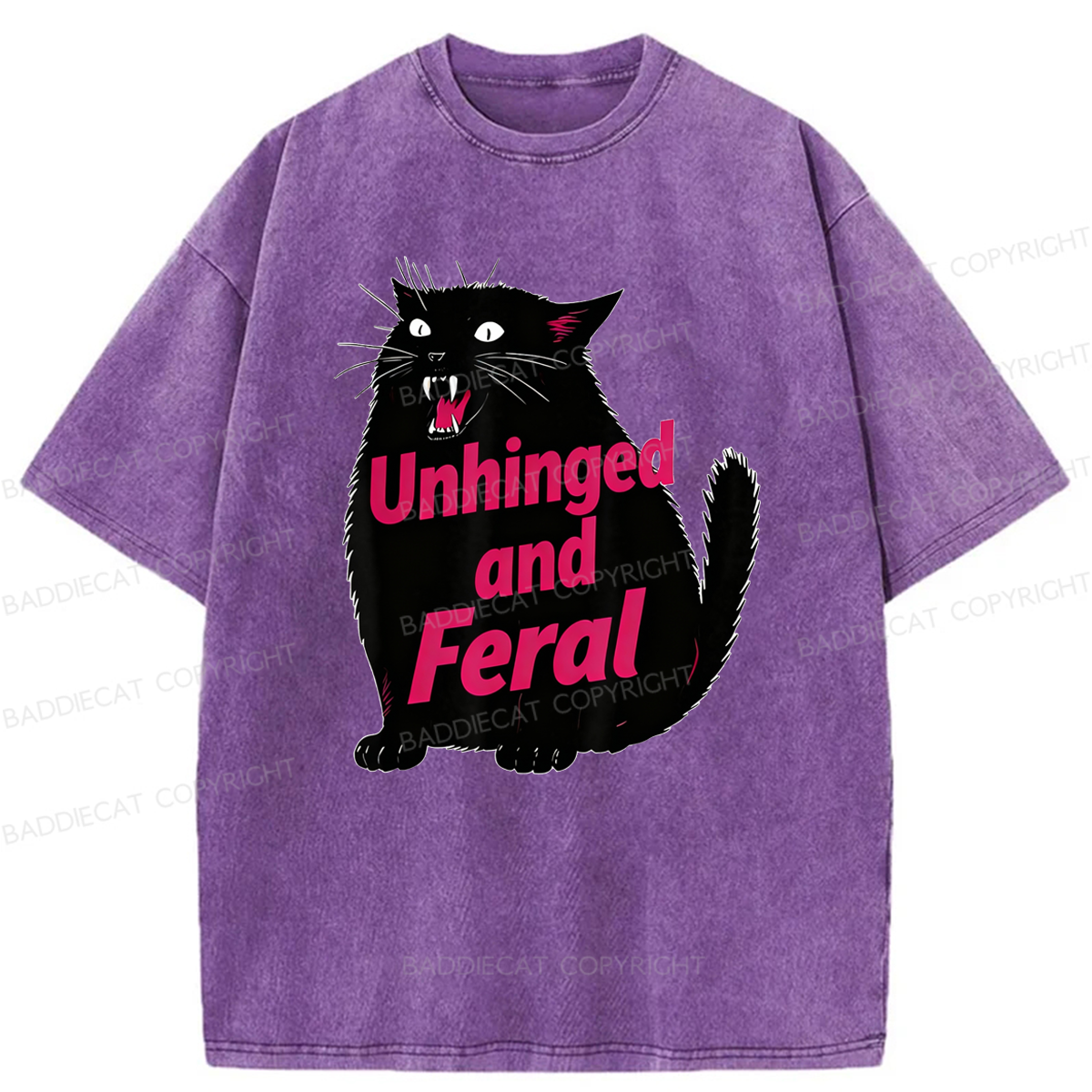 Baddiecat Unhinged And Feral Cat Washed T-shirt