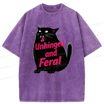 Baddiecat Unhinged And Feral Cat Washed T-shirt
