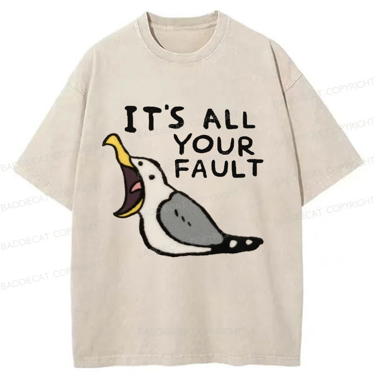 Baddiecat Angry Seagull Washed T-shirt