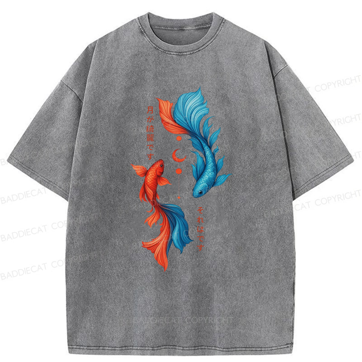 Baddiecat Japanese Red Blue Koi Washed T-shirt