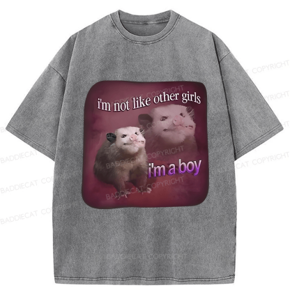 Baddiecat I'm Not Like Other Girls I'm A Boy Possum Washed T-shirt