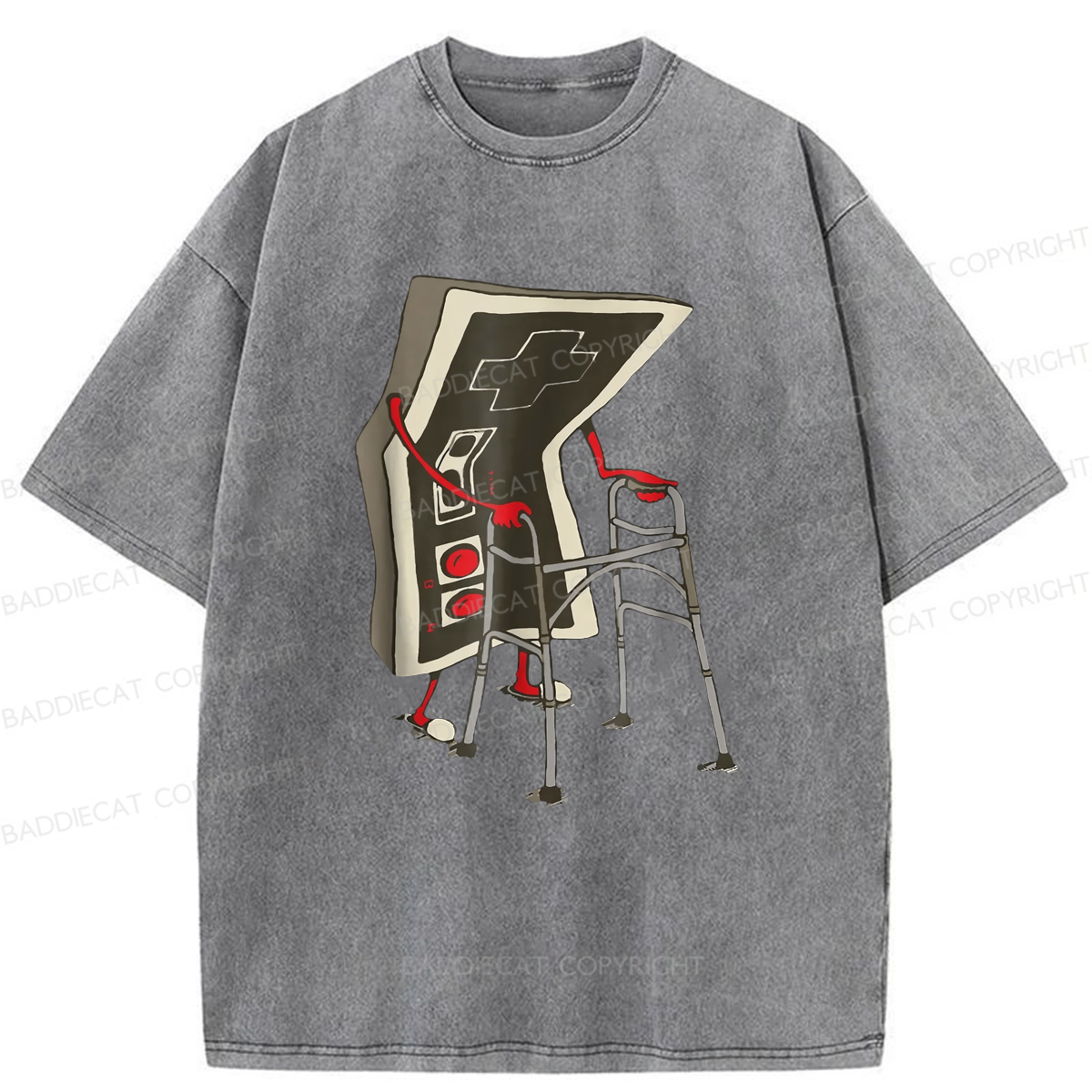Baddiecat Old Gamer Washed T-shirt