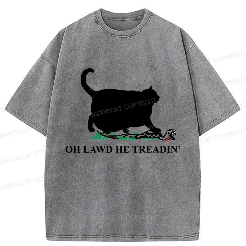 Baddiecat Oh Lawd He Treadin' Cat Washed T-shirt