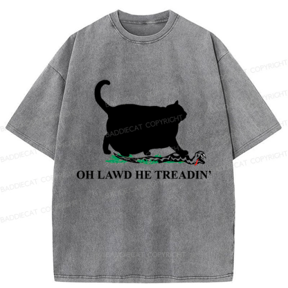 Baddiecat Oh Lawd He Treadin' Cat Washed T-shirt