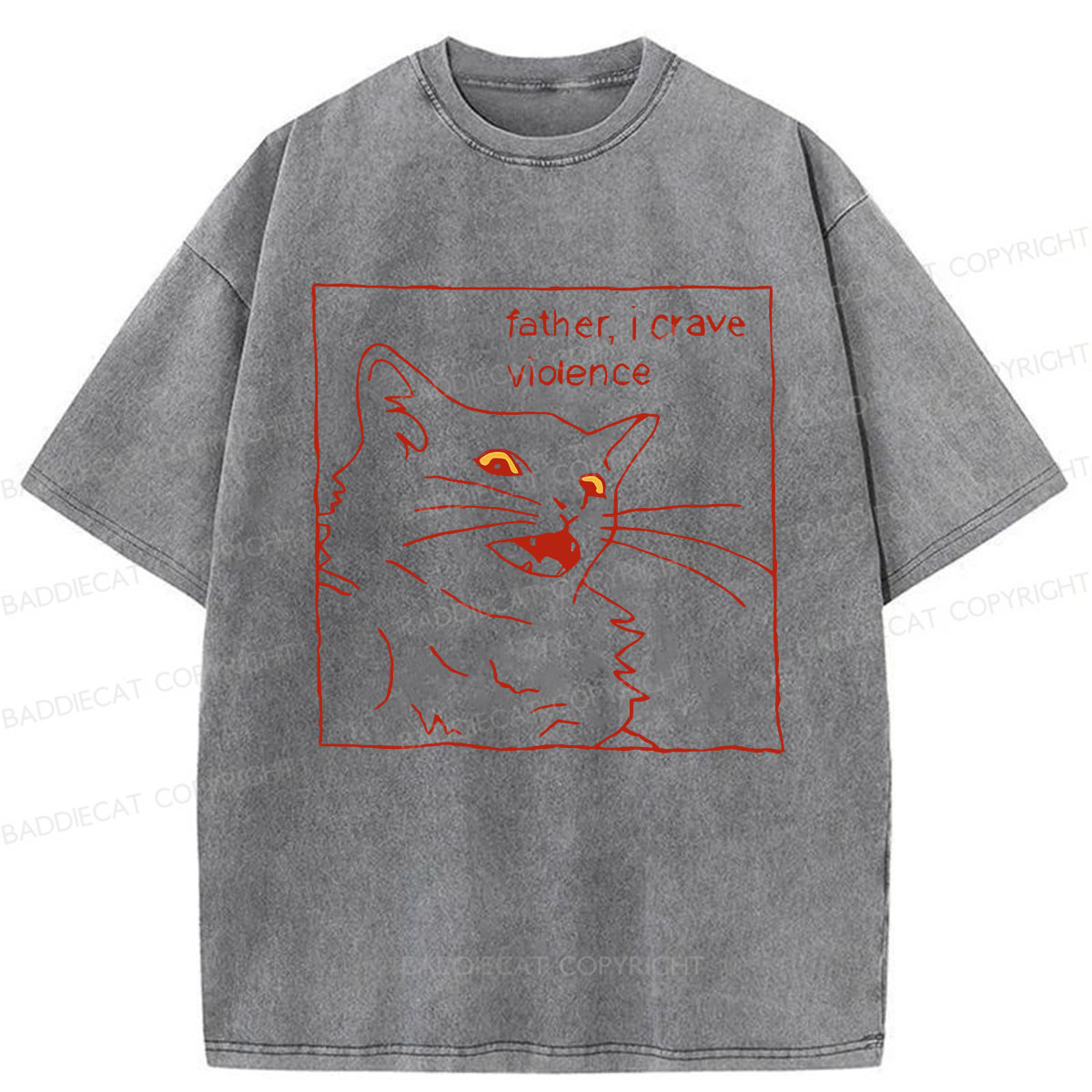 Baddiecat Father I Crave Violence Cat Washed T-shirt