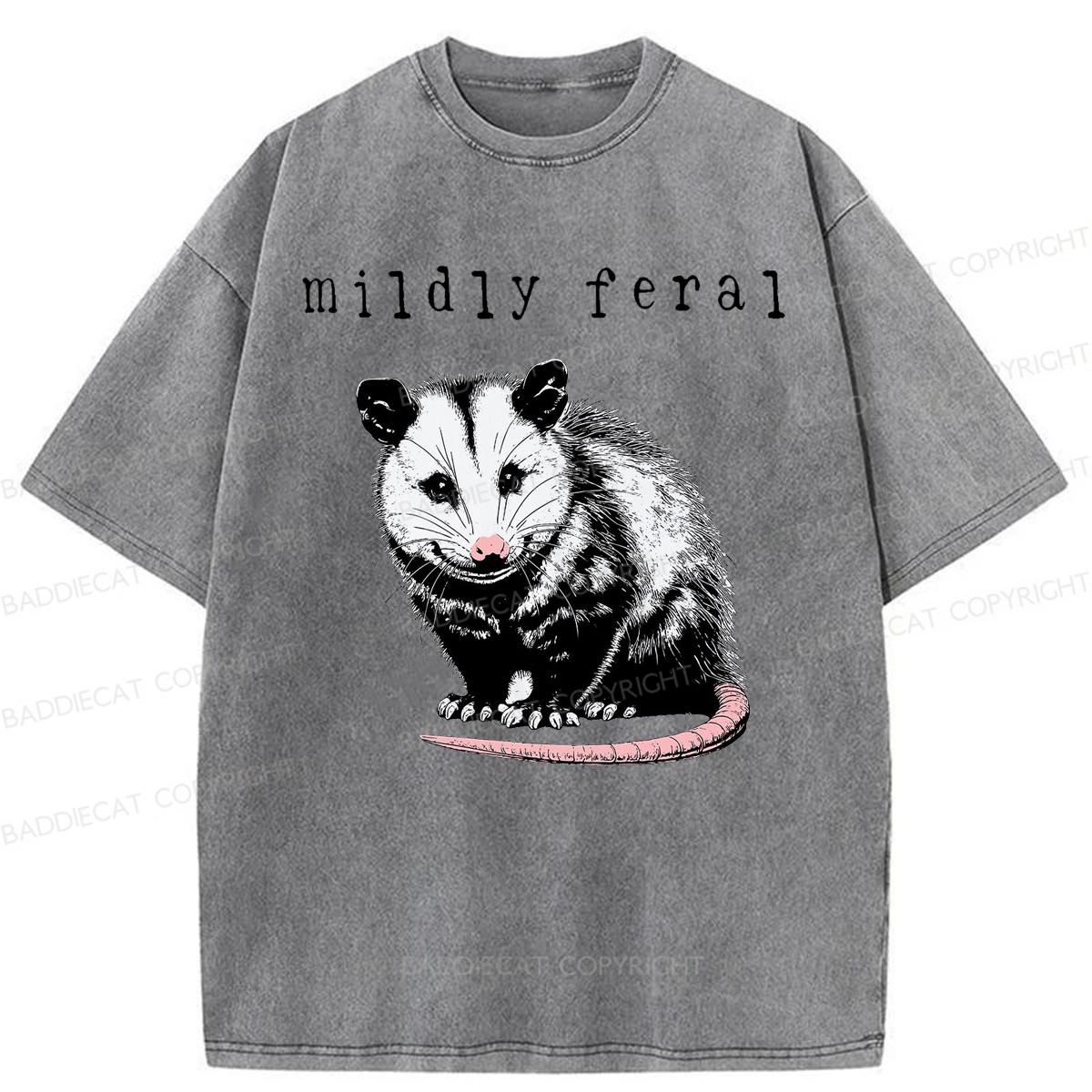 Baddiecat Opossum Mildly Feral Washed T-shirt