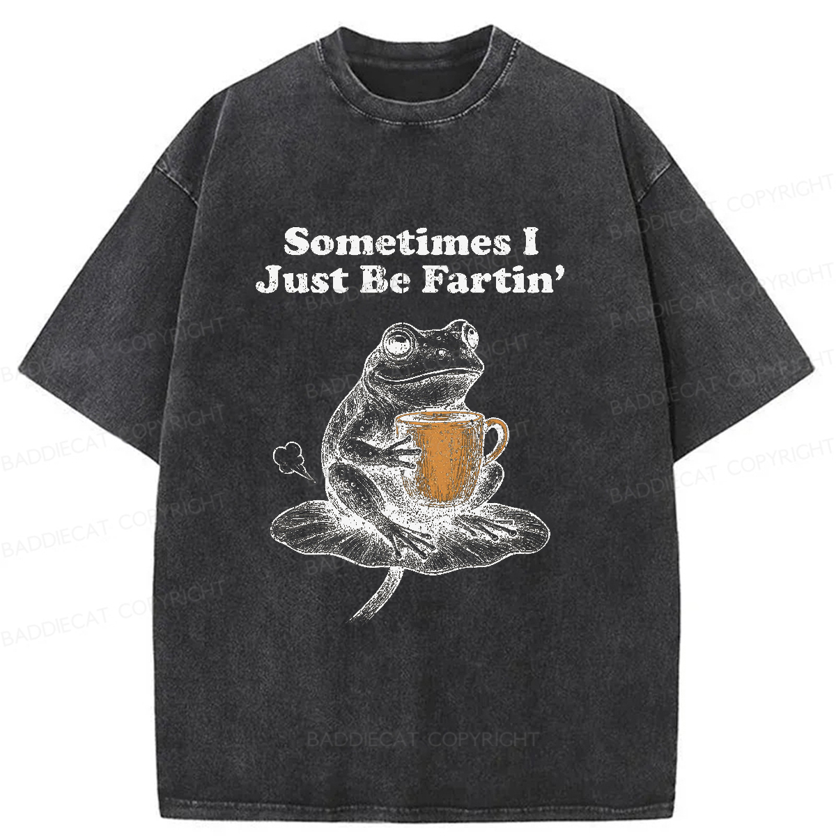 Baddiecat Farting Frog Washed T-shirt