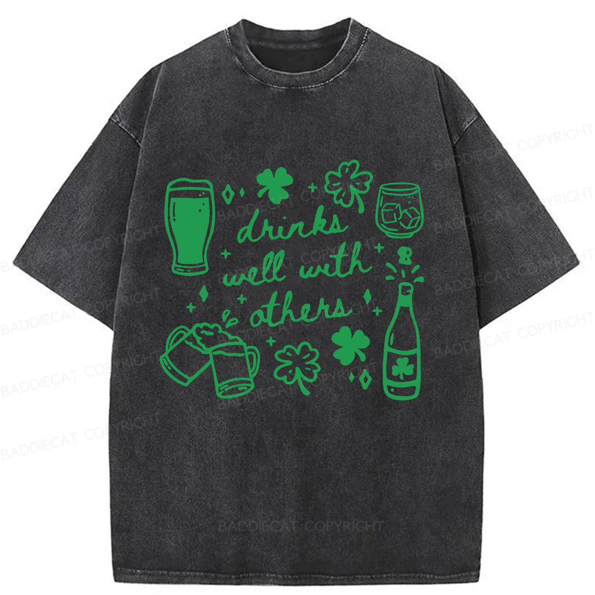 Baddiecat Drinks Well With Others Washed T-shirt