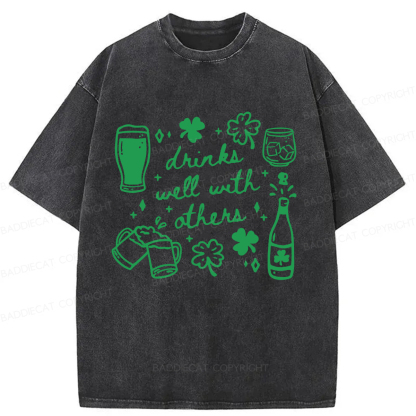 Baddiecat Drinks Well With Others Washed T-shirt
