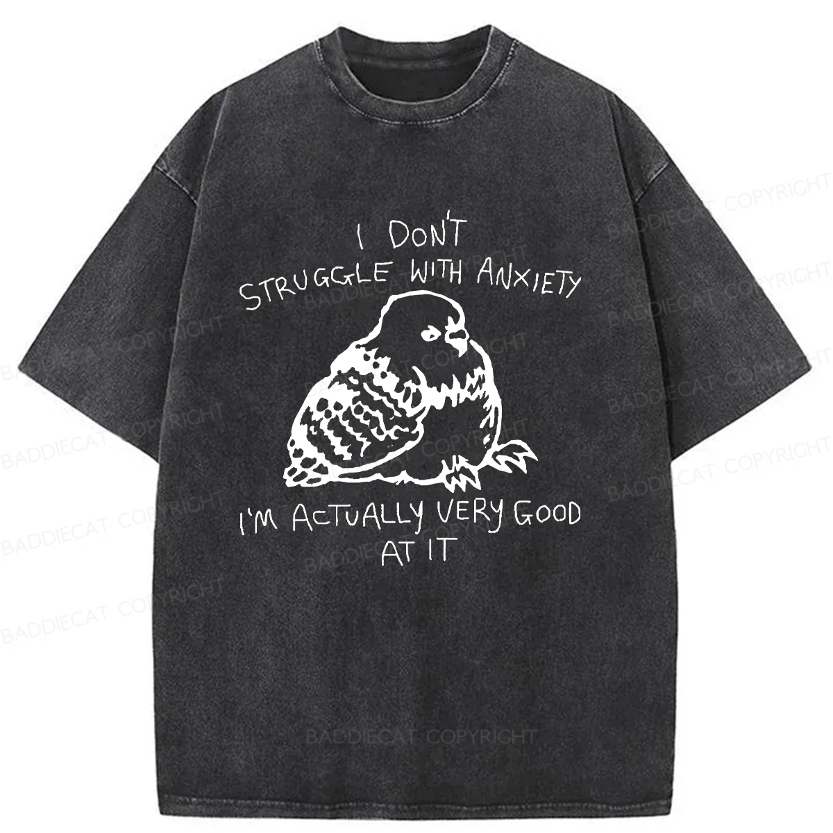 Baddiecat Anxious Pigeons Washed T-shirt