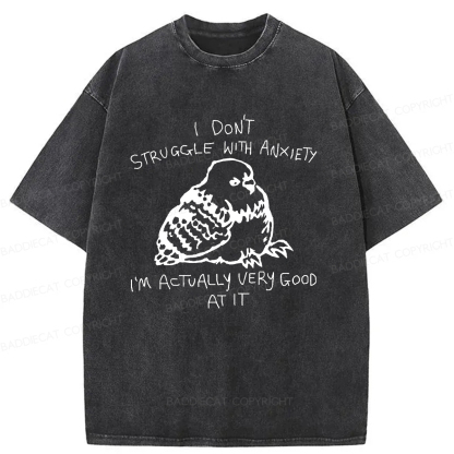 Baddiecat Anxious Pigeons Washed T-shirt