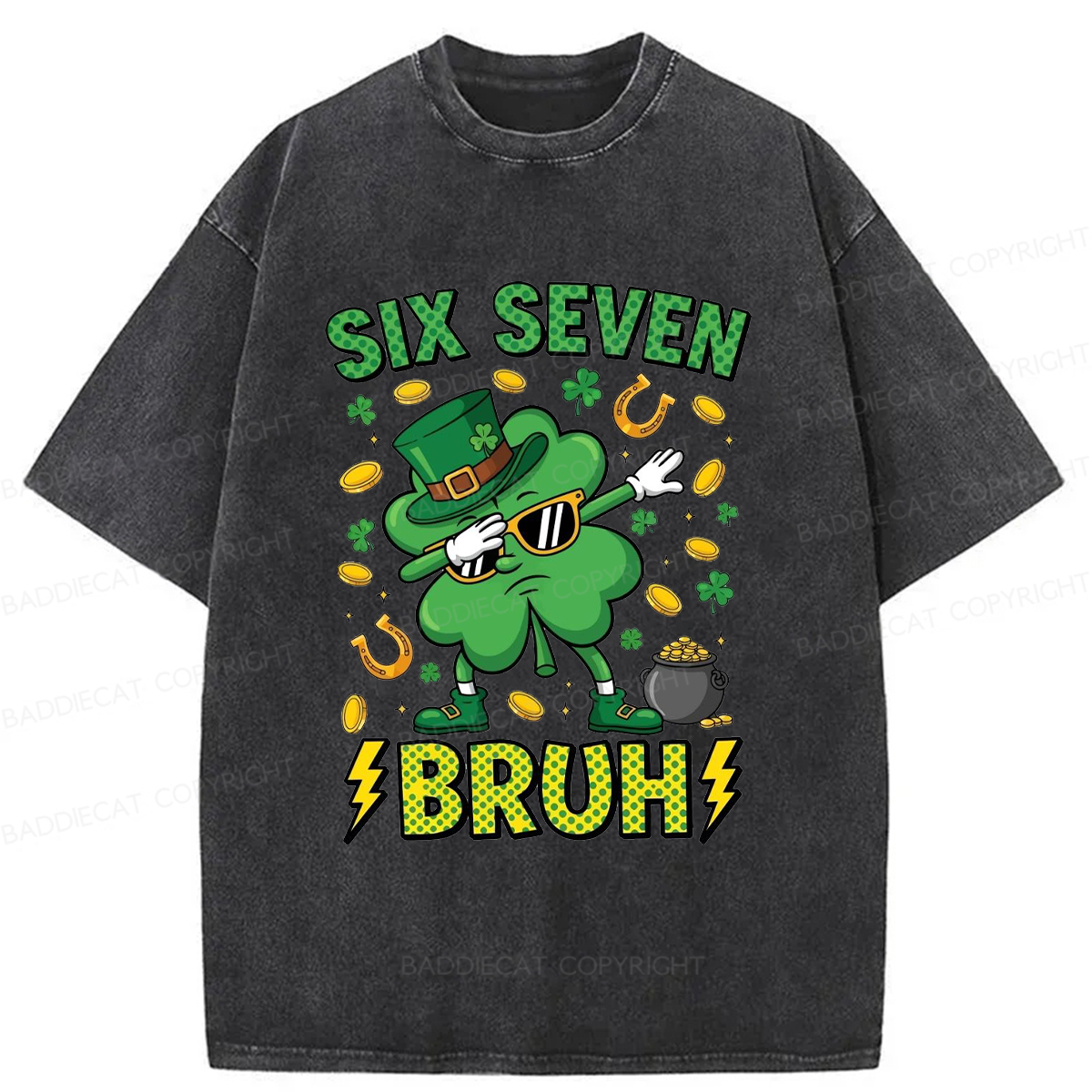 Baddiecat Six Seven Bruh Washed T-shirt