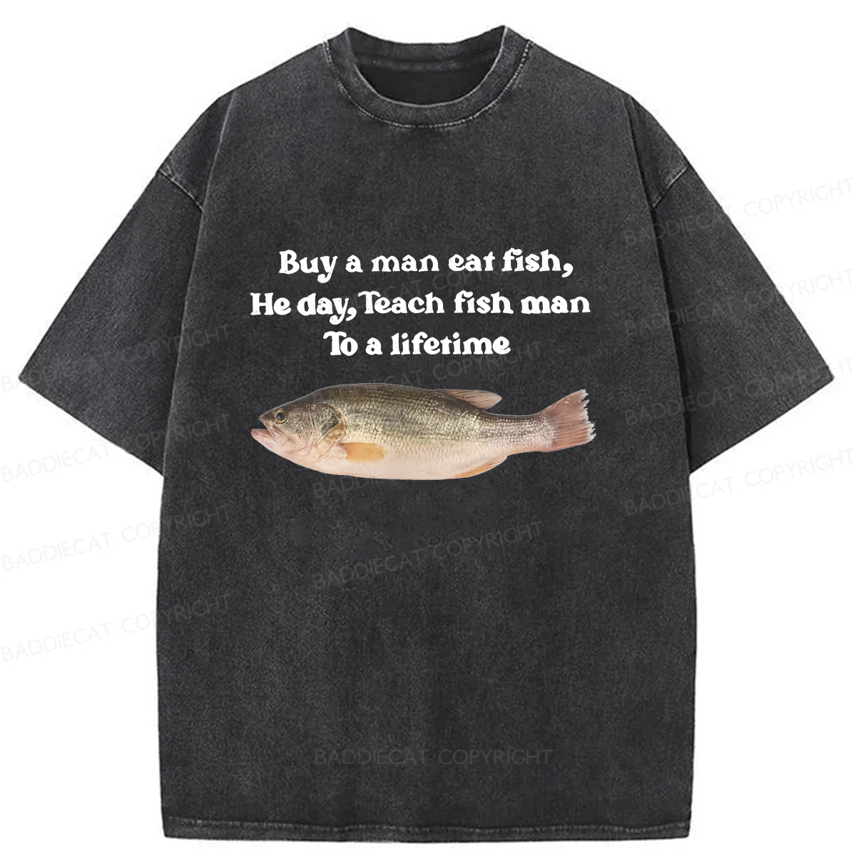Baddiecat Fun Fish Memes Washed T-shirt
