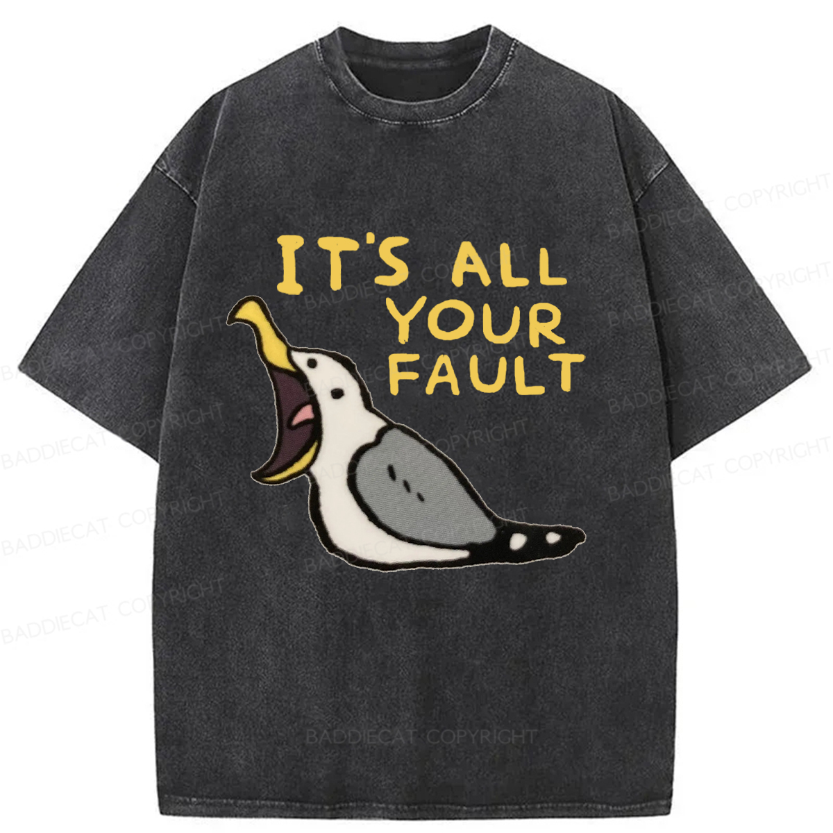 Baddiecat Angry Seagull Washed T-shirt