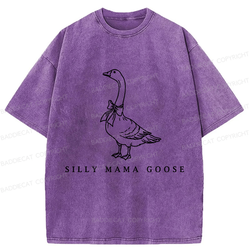 Baddiecat One Silly Goose Mom Washed T-shirt
