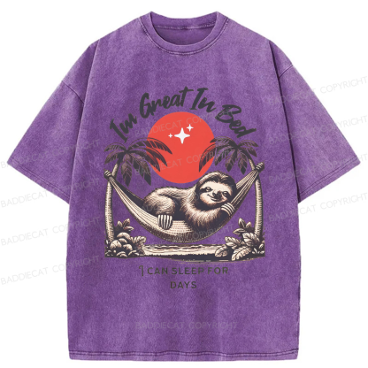 Baddiecat Funny Sloth I'm Great In Bed Washed T-shirt