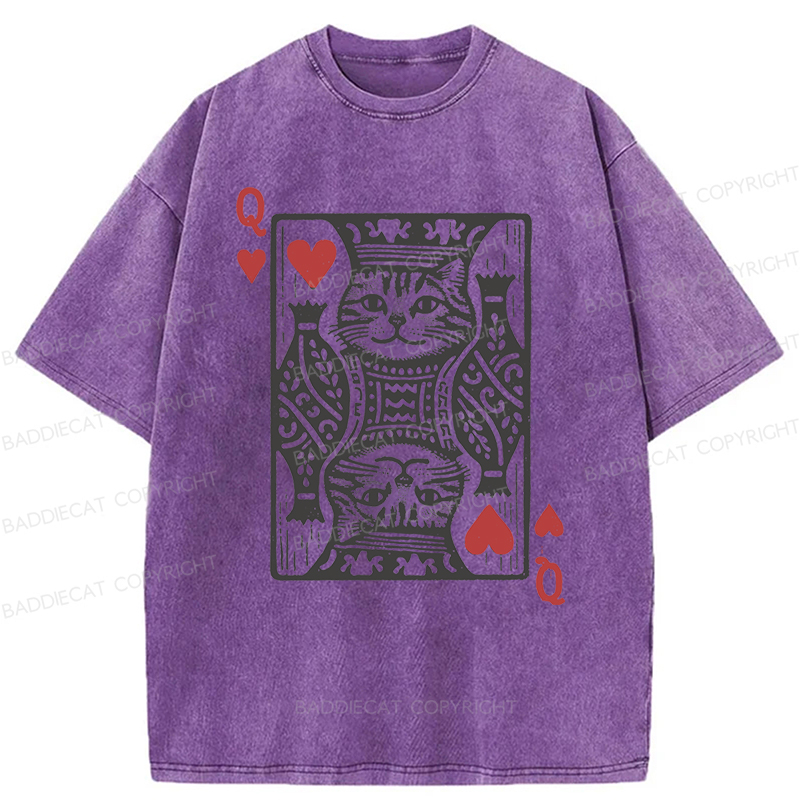 Baddiecat Queen Of Hearts Cat Washed T-shirt
