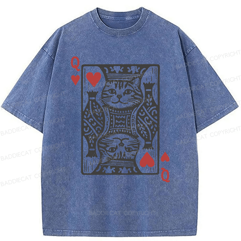 Baddiecat Queen Of Hearts Cat Washed T-shirt