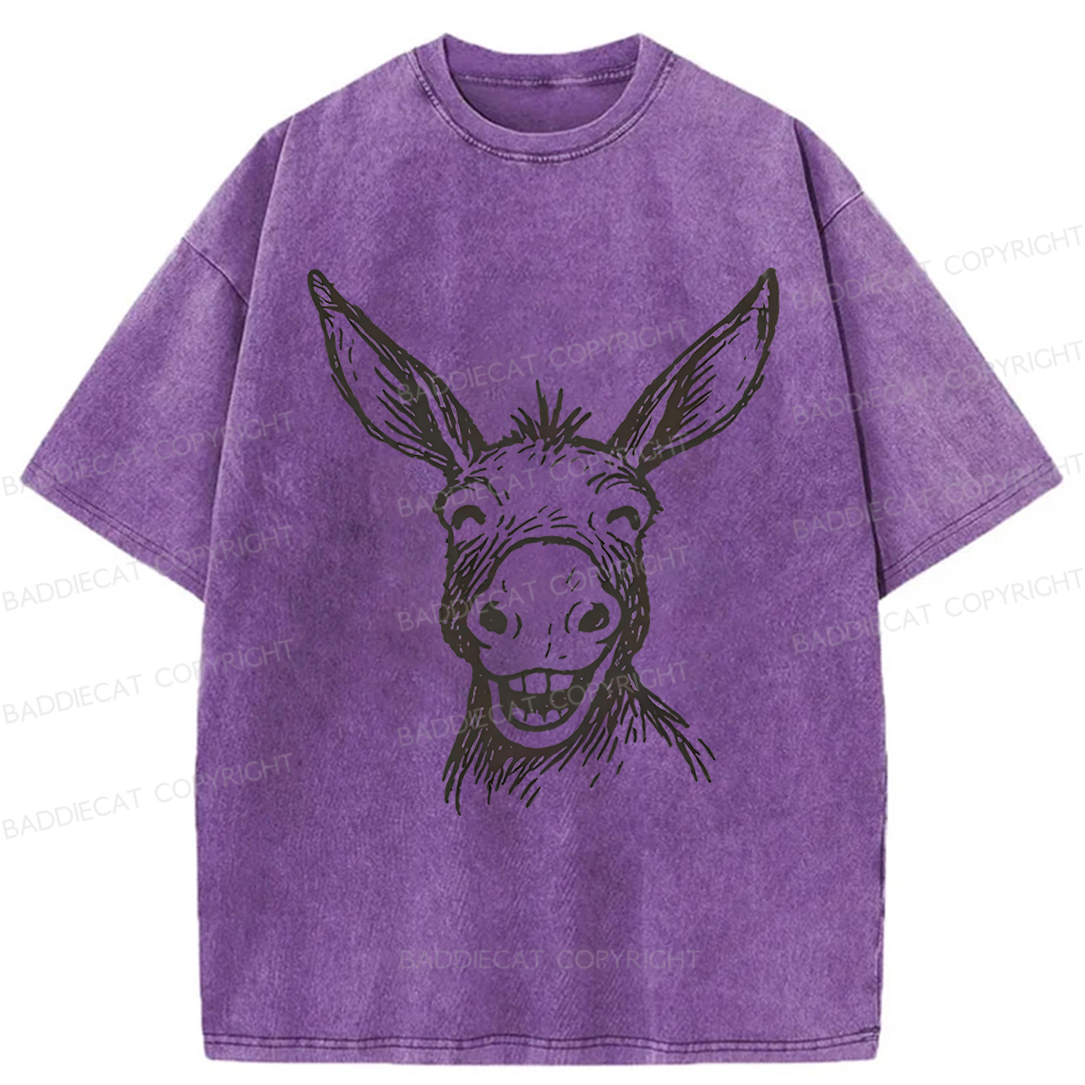 Baddiecat Funny Smiling Donkey Face Washed T-shirt