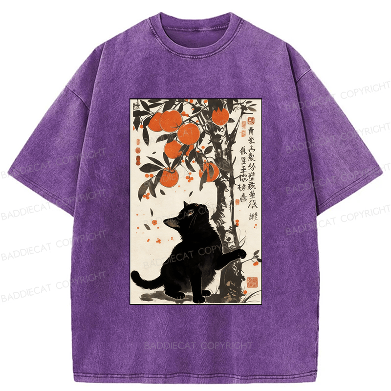 Baddiecat Japanese Style Cat Washed T-shirt