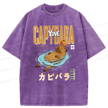 Baddiecat Capybara Funny Washed T-shirt