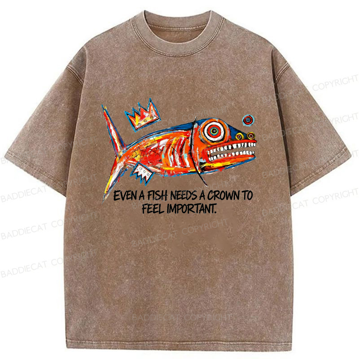 Baddiecat Lone Fish King Washed T-shirt