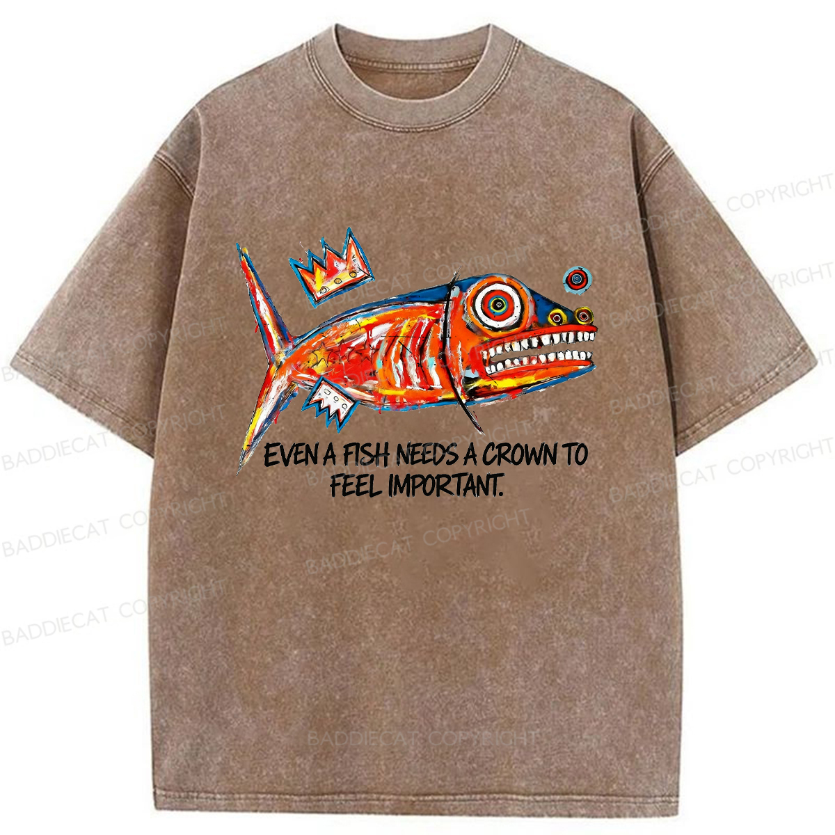 Baddiecat Lone Fish King Washed T-shirt